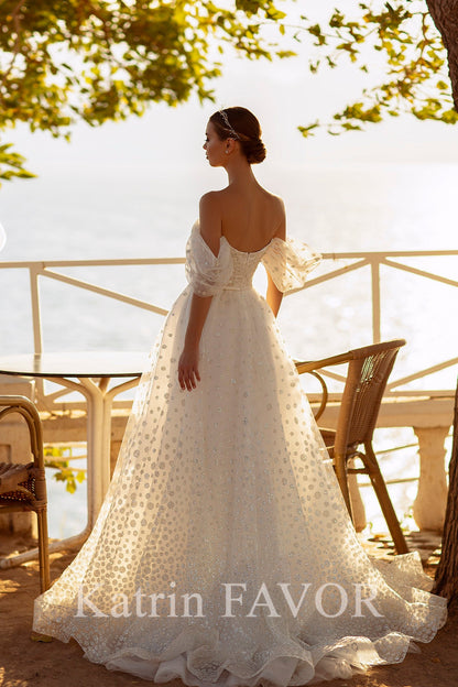 KatrinFAVORboutique-Romantic tulle off the shoulder wedding dress