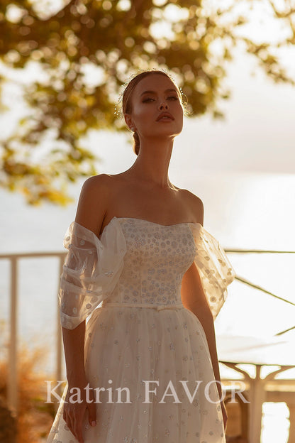 KatrinFAVORboutique-Romantic tulle off the shoulder wedding dress