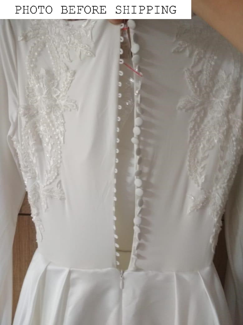 KatrinFAVORboutique-Modest long sleeve wedding dress Satin wedding dress