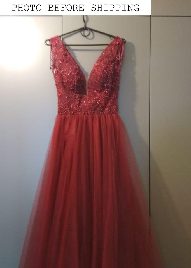 KatrinFAVORboutique-Burgundy beaded gown Ladies summer formal dresses