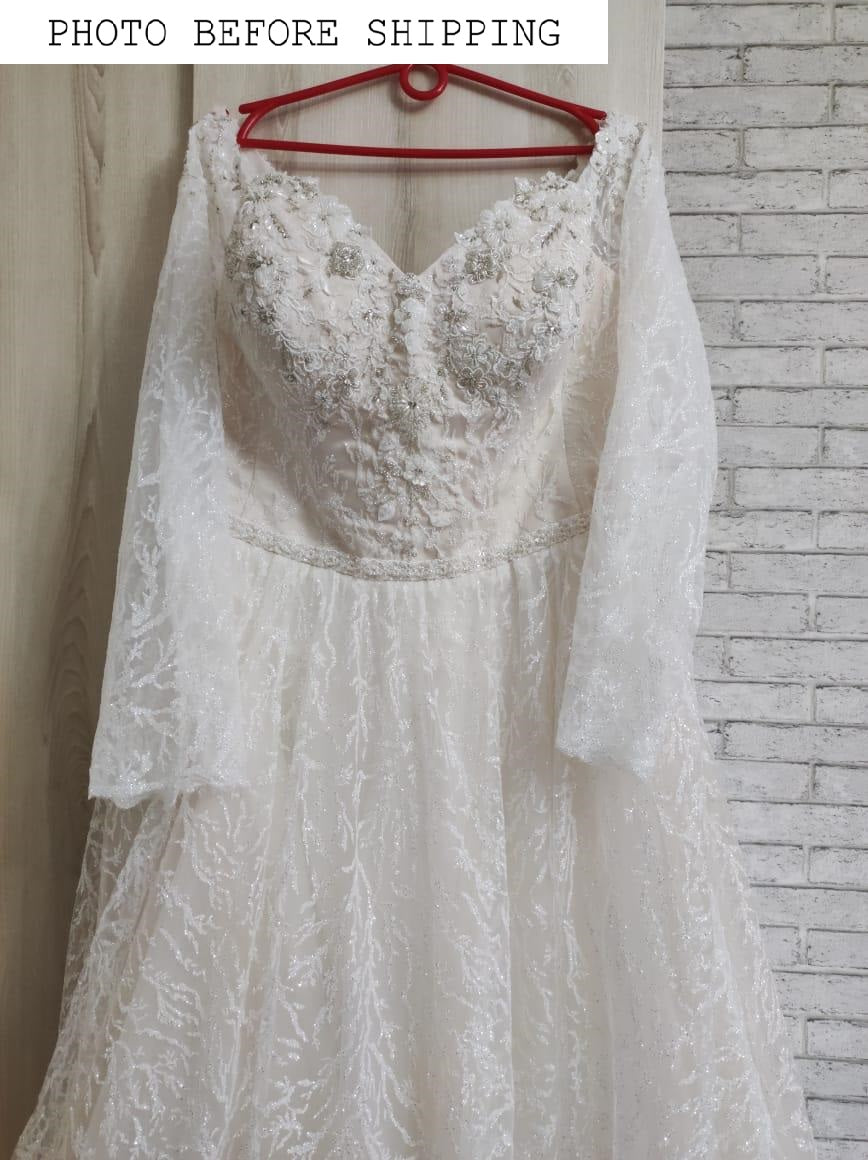 Off the shoulder sparkle wedding dress