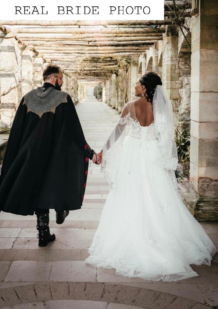 KatrinFAVORboutique-Medieval wedding dress Flutter sleeve wedding dress