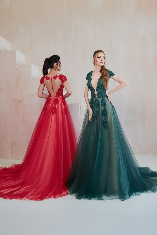KatrinFAVORboutique-Open back prom dress Formal gown emerald green dresses