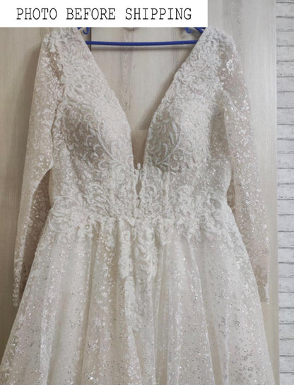 Open back sparkle wedding dress