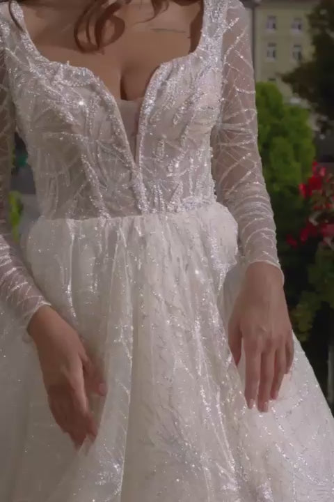 KatrinFAVORboutique-Long sleeve ballgown sparkle wedding dress