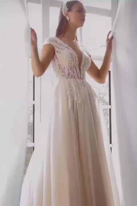 KatrinFAVORboutique-Blush tulle rustic wedding dress