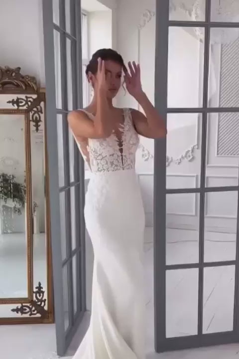 KatrinFAVORboutique-Open back sheath wedding dress with lace train