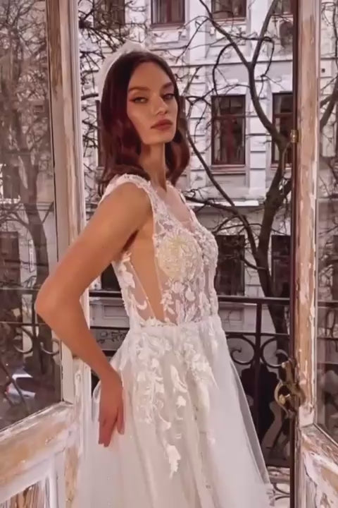 KatrinFAVORboutique-Sexy sheer embroidered beach wedding dress