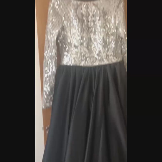 Modest long sleeve sequin embroidered prom dress
