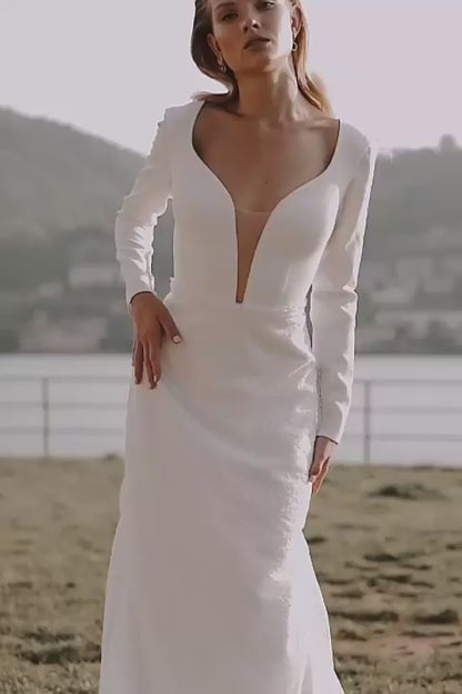 KatrinFAVORboutique-Satin long sleeve sheath wedding dress