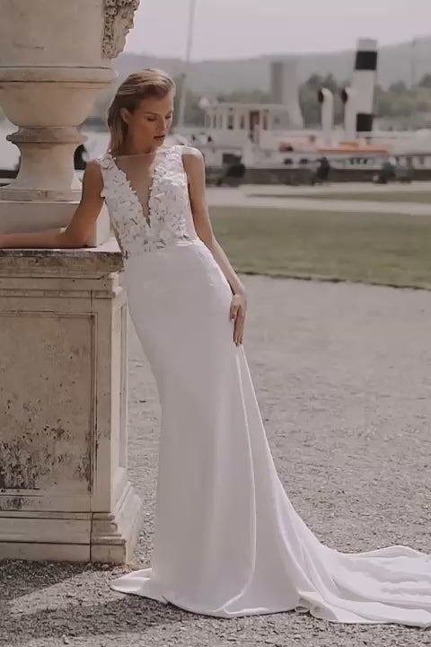 KatrinFAVORboutique-Crepe sheath floral wedding dress