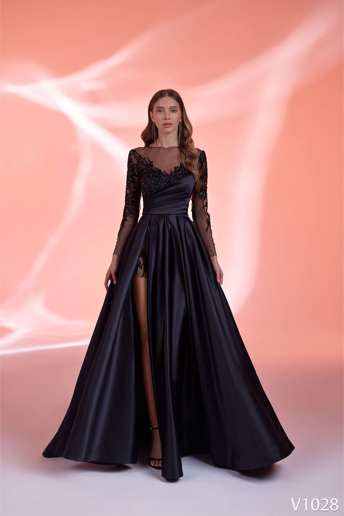 KatrinFAVORboutique-Black wedding dress A line evening gowns with sleeves