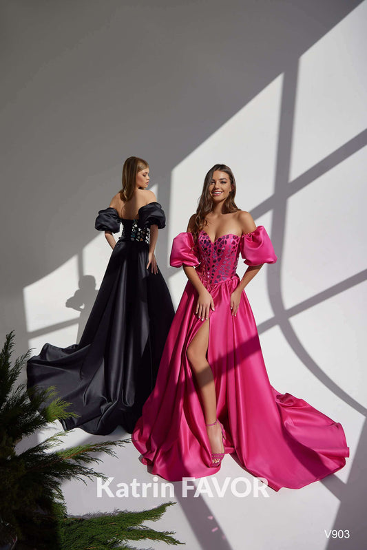 KatrinFAVORboutique-Hot pink formal dresses Black corset prom dress 