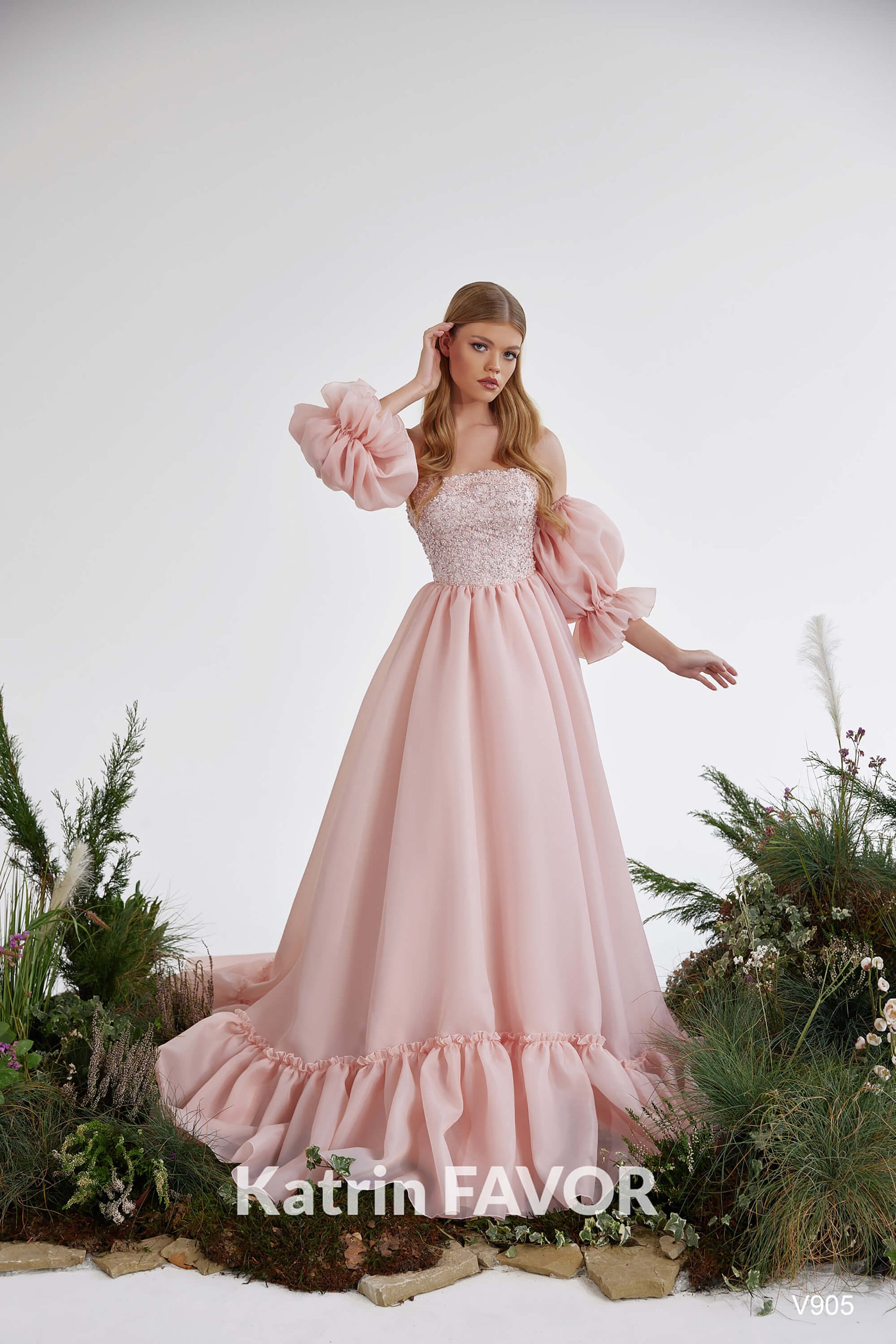 Detachable puff sleeves fairy prom dress long